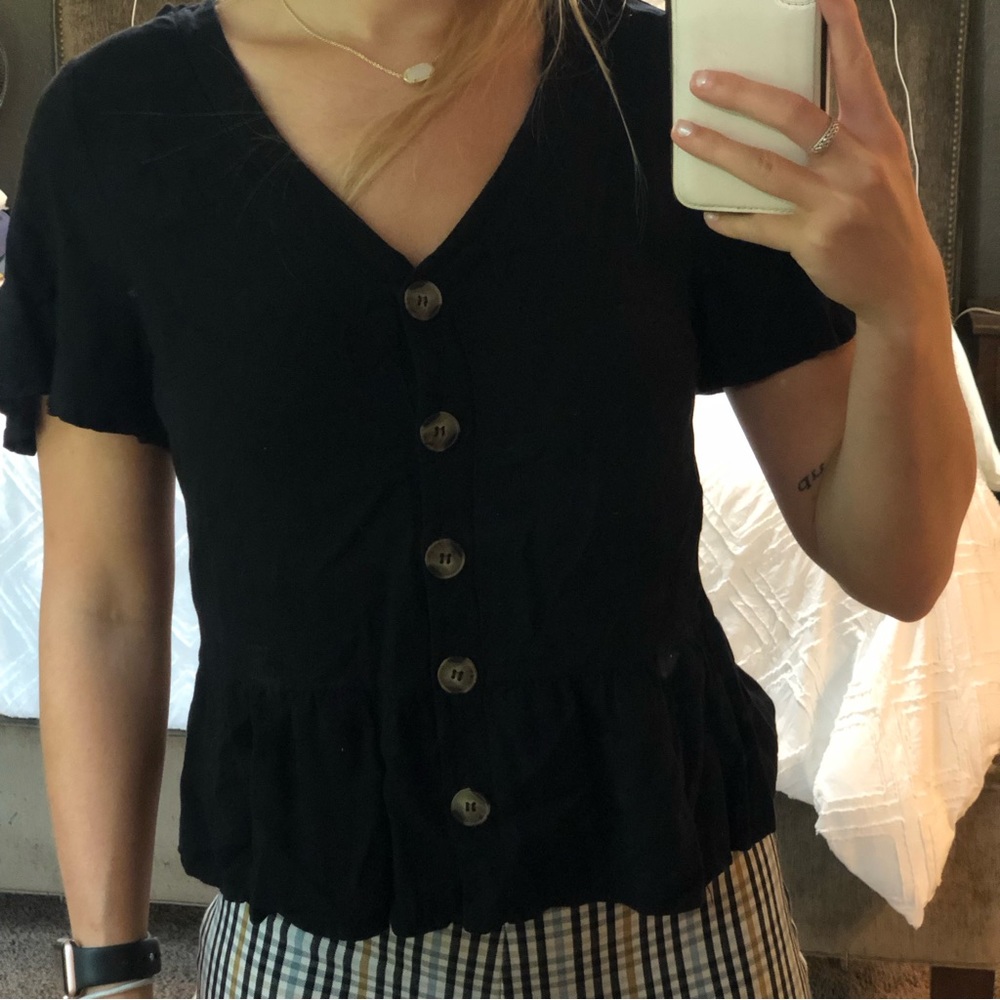 Black Babydoll Button Blouse